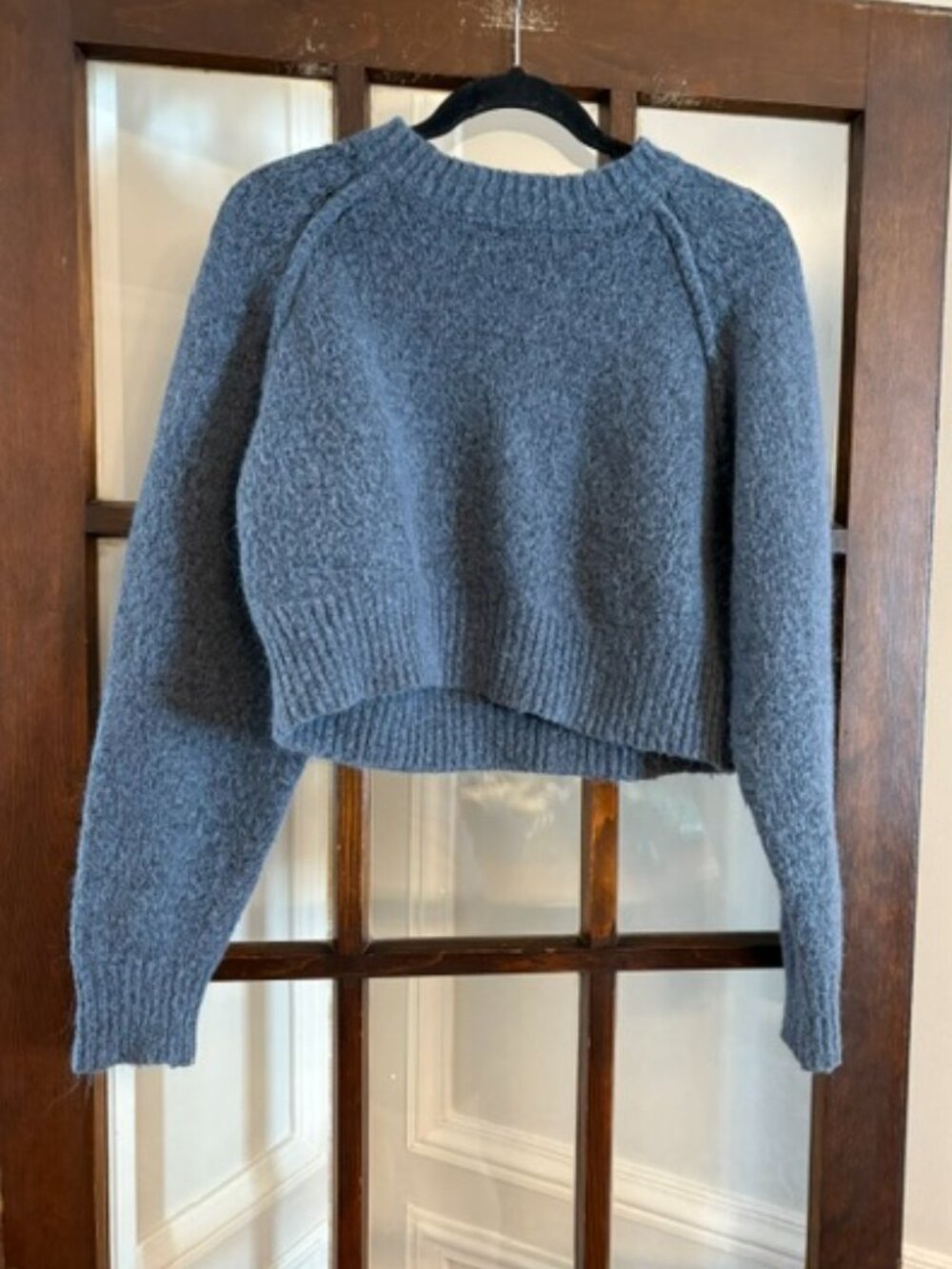 Zara Blue Cropped Crewneck Sweater, Size Medium